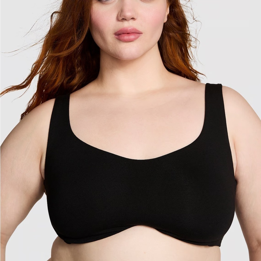 VS Pink Base Cotton Unlined Scoop Bra Black Large DD underwire casual bralette